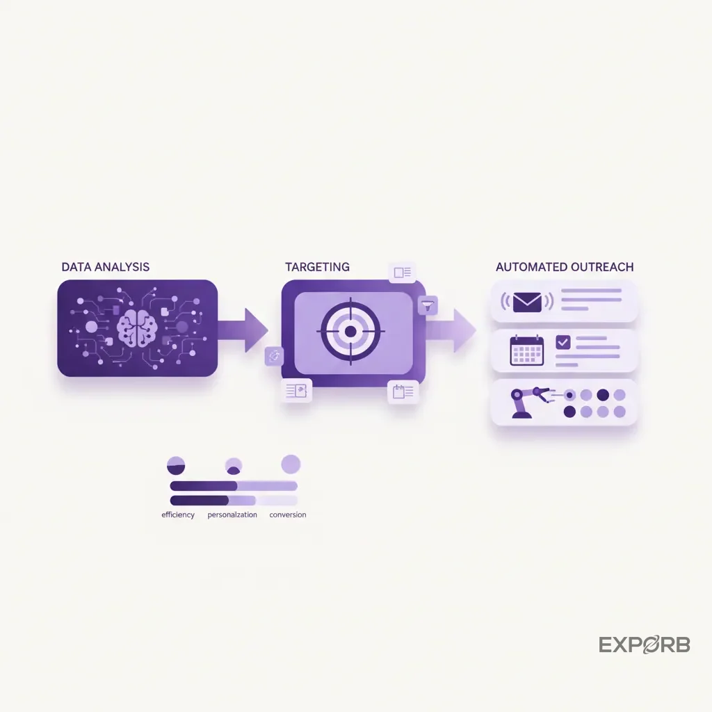 Diagram illustrating an AI-powered pre-show workflow: data analysis, attendee targeting, and automated outreach.