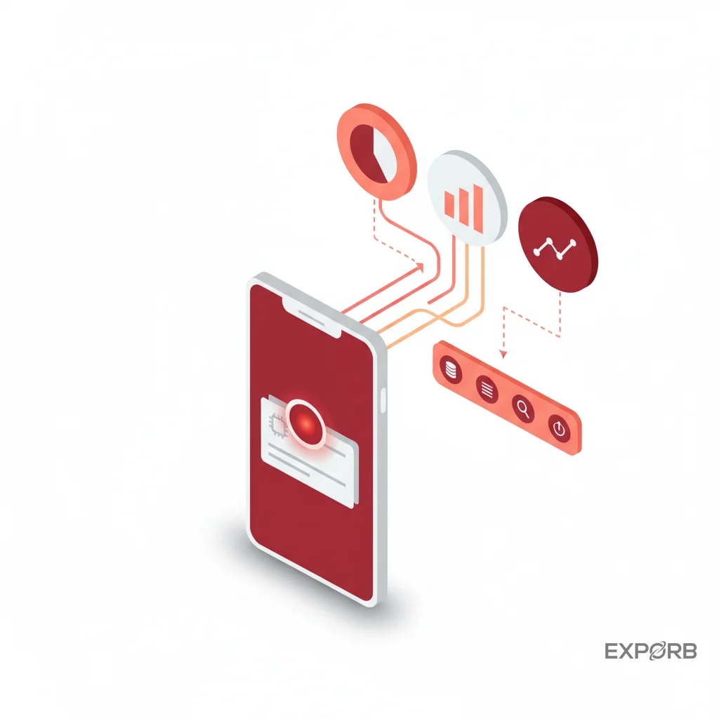 Interface do aplicativo Exporb mostrando captura de leads analisada por IA com contexto de conversa em uma feira de negócios