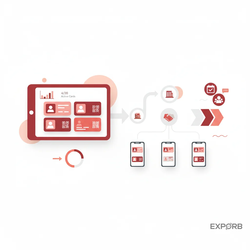 Ein Team-Dashboard, das mehrere digitale Visitenkarten unter einem Firmenkonto verwaltet anzeigt