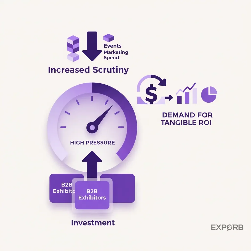 Diagram illustrating the increasing pressure on B2B exhibitors to demonstrate tangible ROI from events