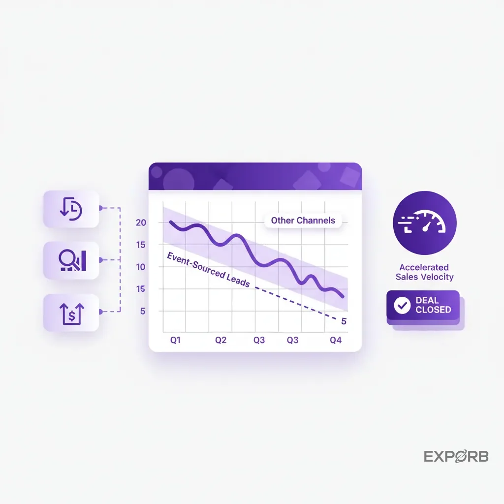 Line graph showing the reduction in sales cycle length for event-sourced leads compared to other channels