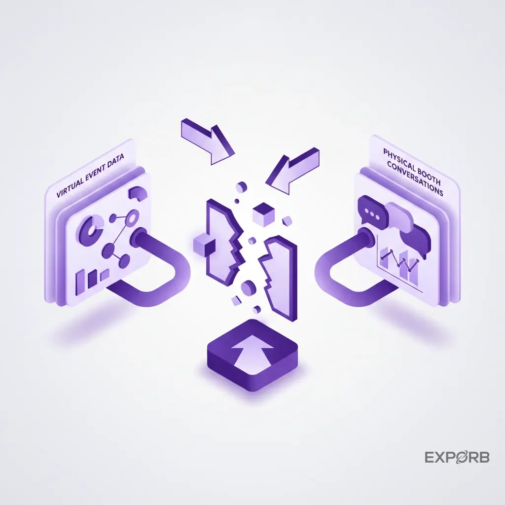 Infographic showing the disconnect between virtual event data and physical booth conversations.