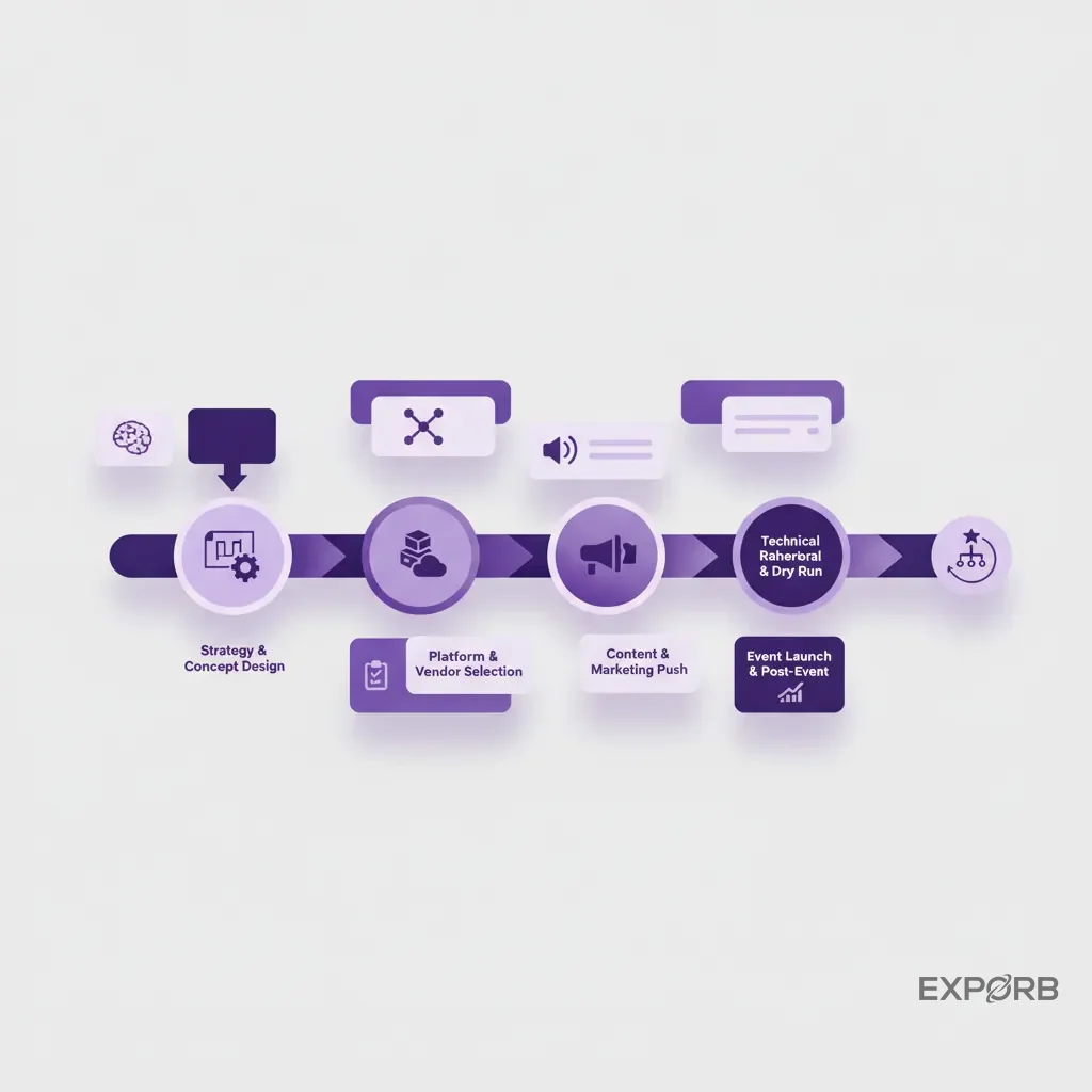 Timeline infographic showing the key milestones for a 120-day hybrid event planning process