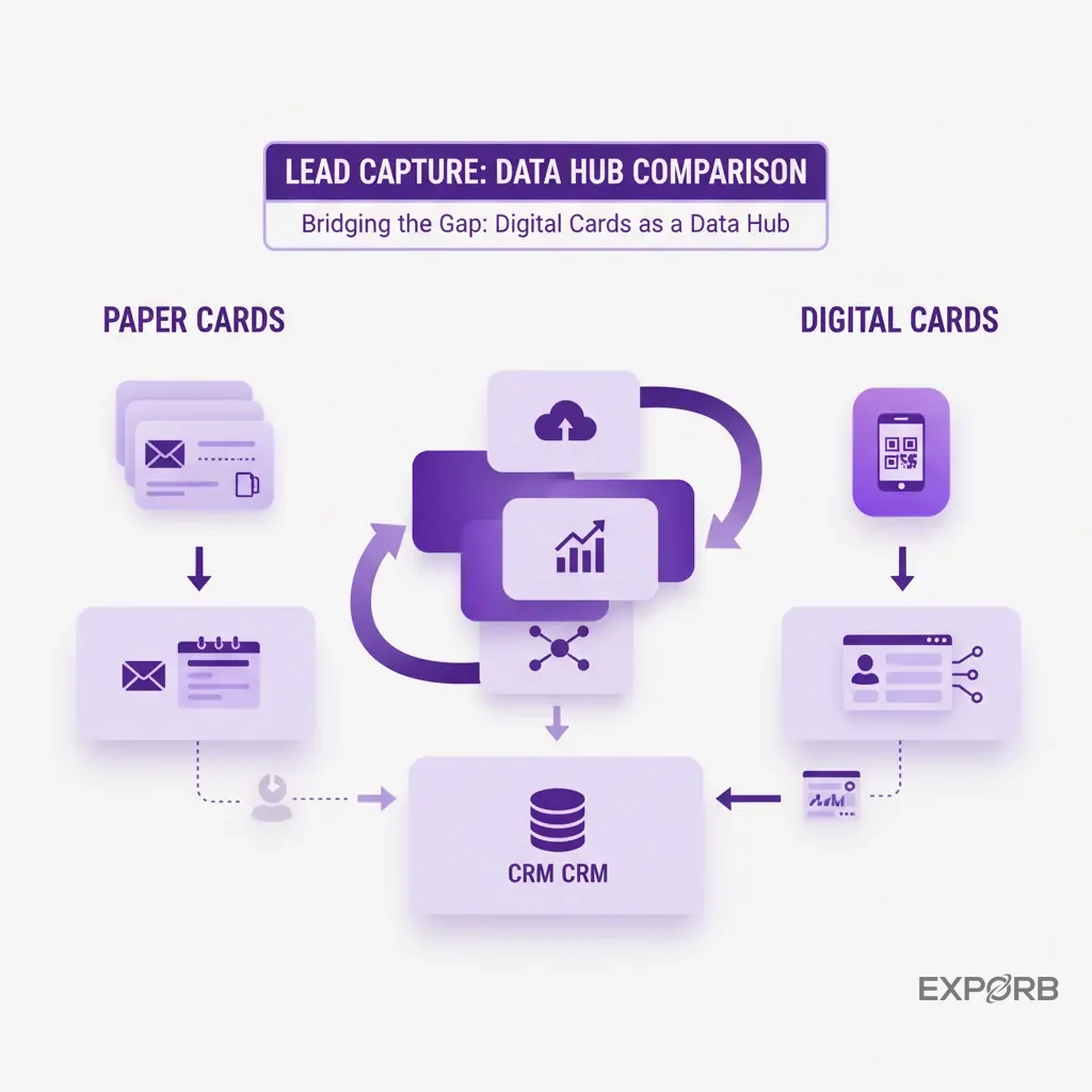 Infographic comparing has of digital business cards vs. paper cards