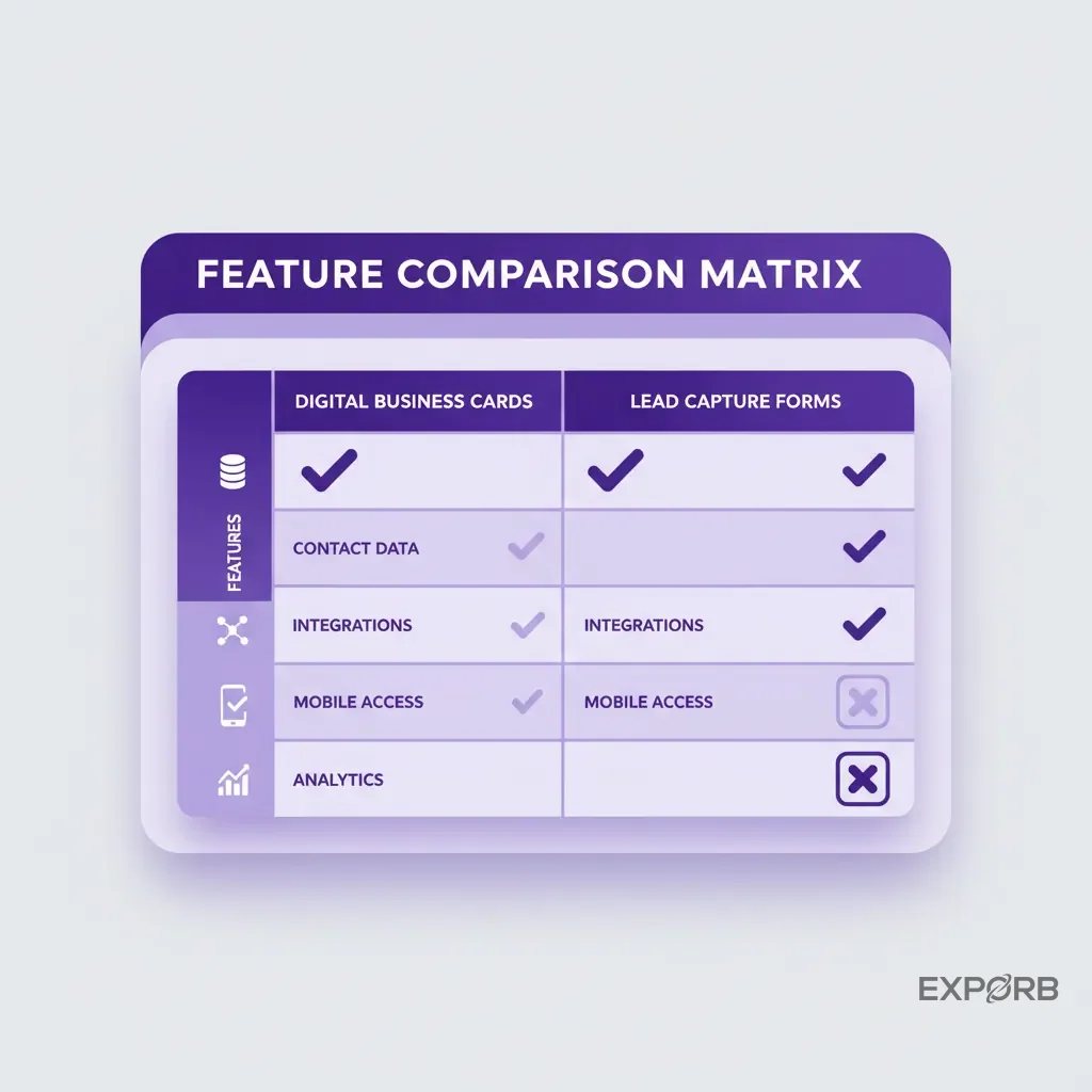Diagram of feature comparison matrix for lead capture tools