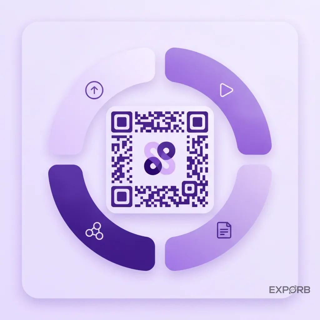 Close-up infographic showing a branded QR code with a company logo in the center and a clear call-to-action surrounding it.