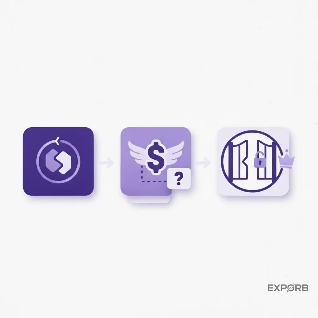 Icon composition of common mistake symbols: a misaligned brand icon, a dollar sign with wings for hidden costs, and an unlocked gate for ungated premium items.
