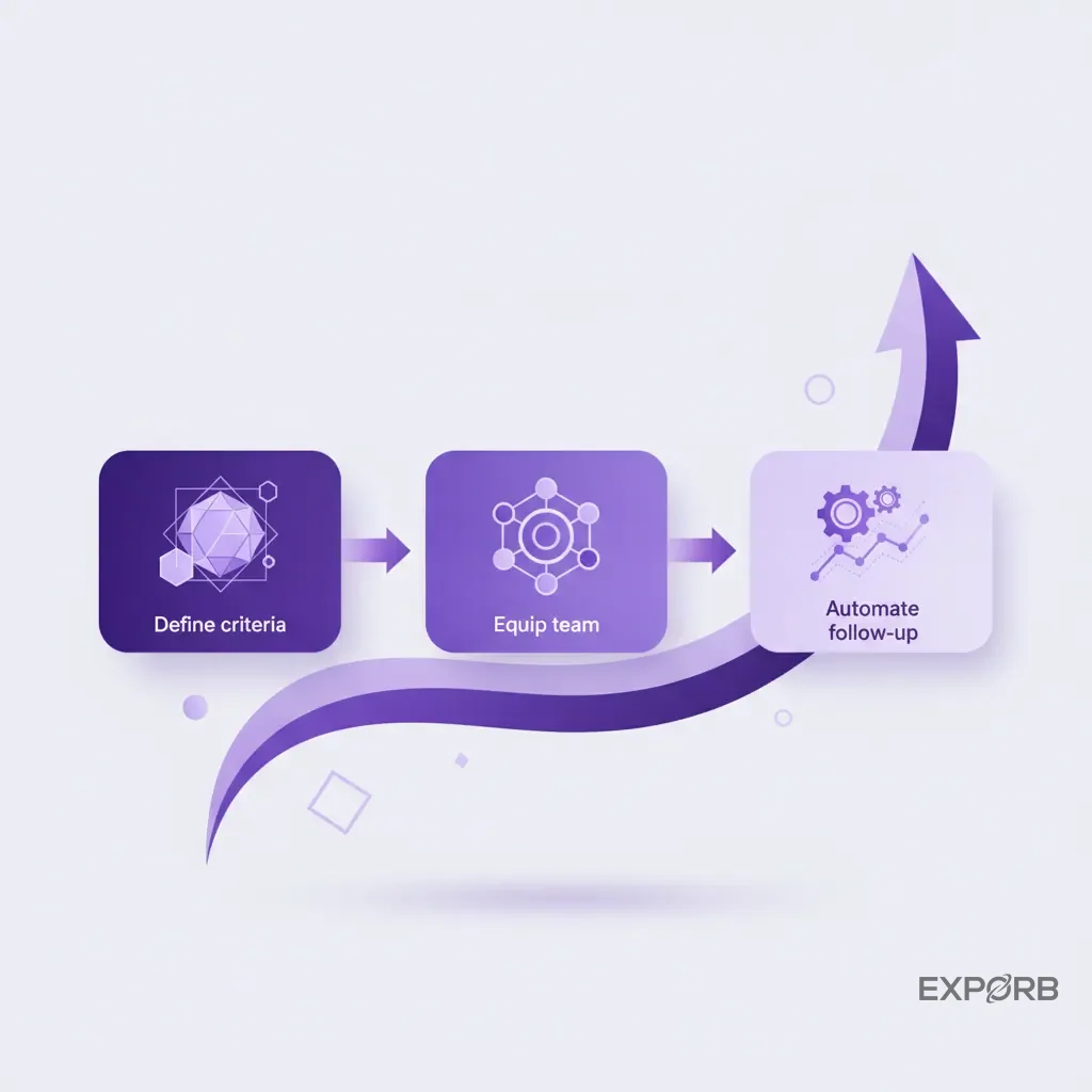 Three-step action plan infographic: Define criteria, Equip team, and Automate follow-up.