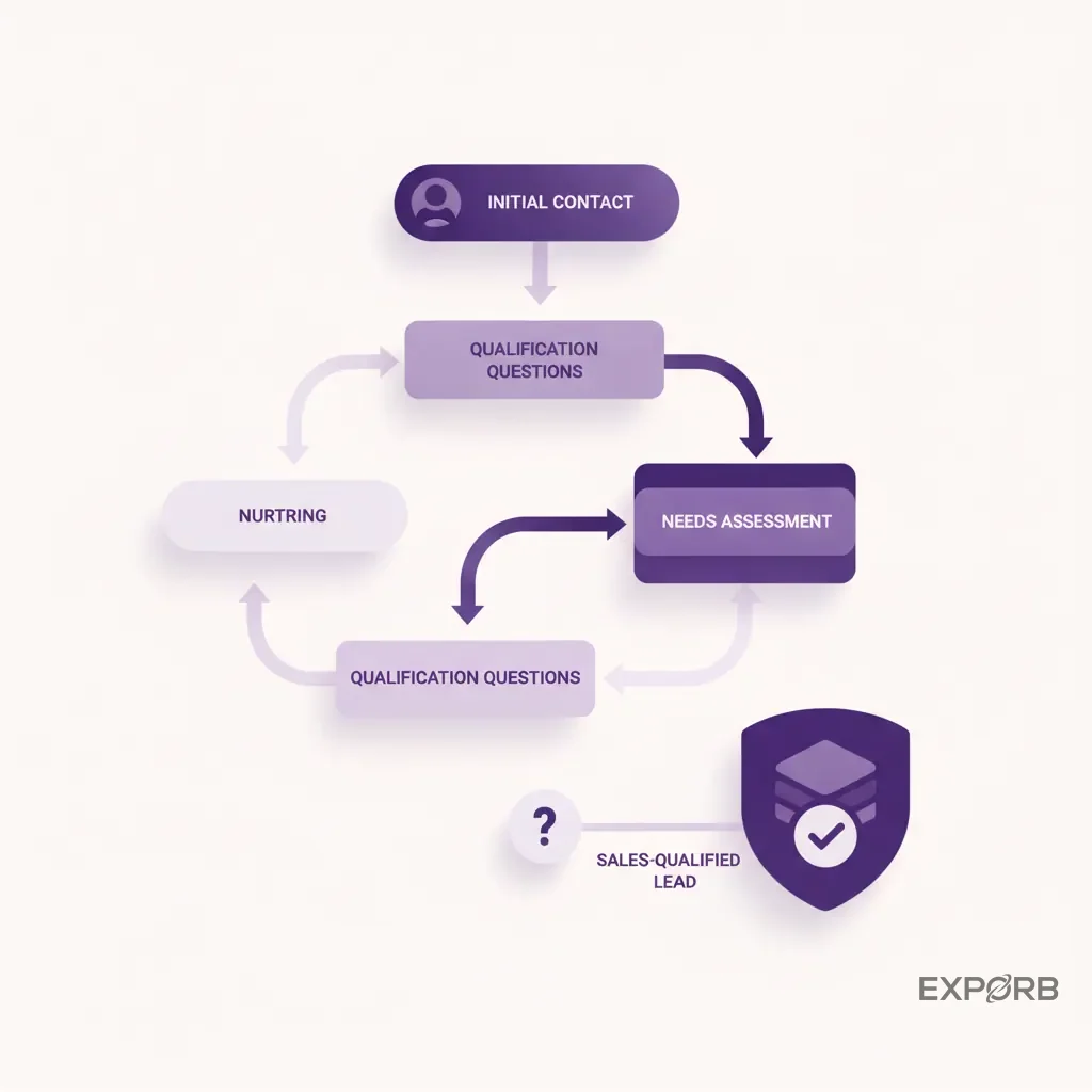 Flowchart diagram illustrating the lead qualification process from initial contact to sales-qualified lead.
