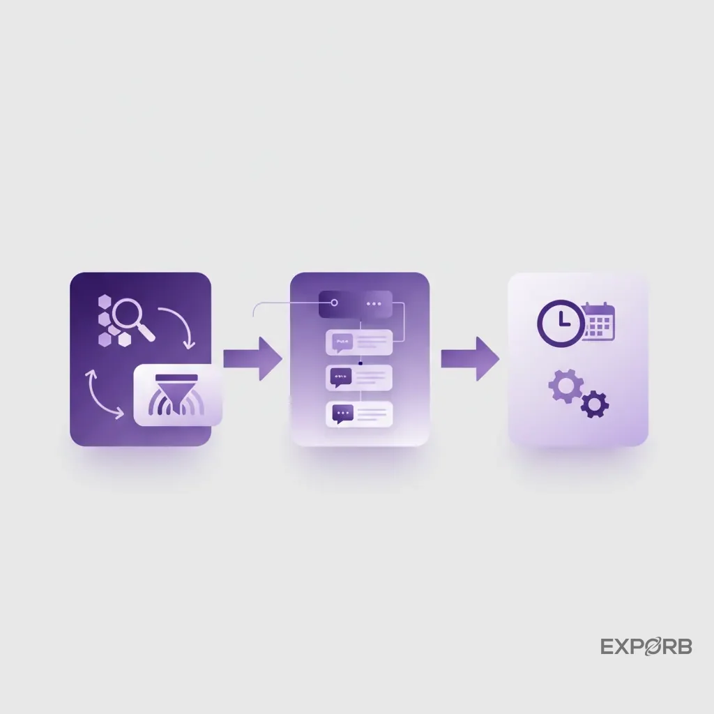 Infographic illustrating the process of identifying target accounts, crafting outreach sequences, and scheduling pre-show meetings.