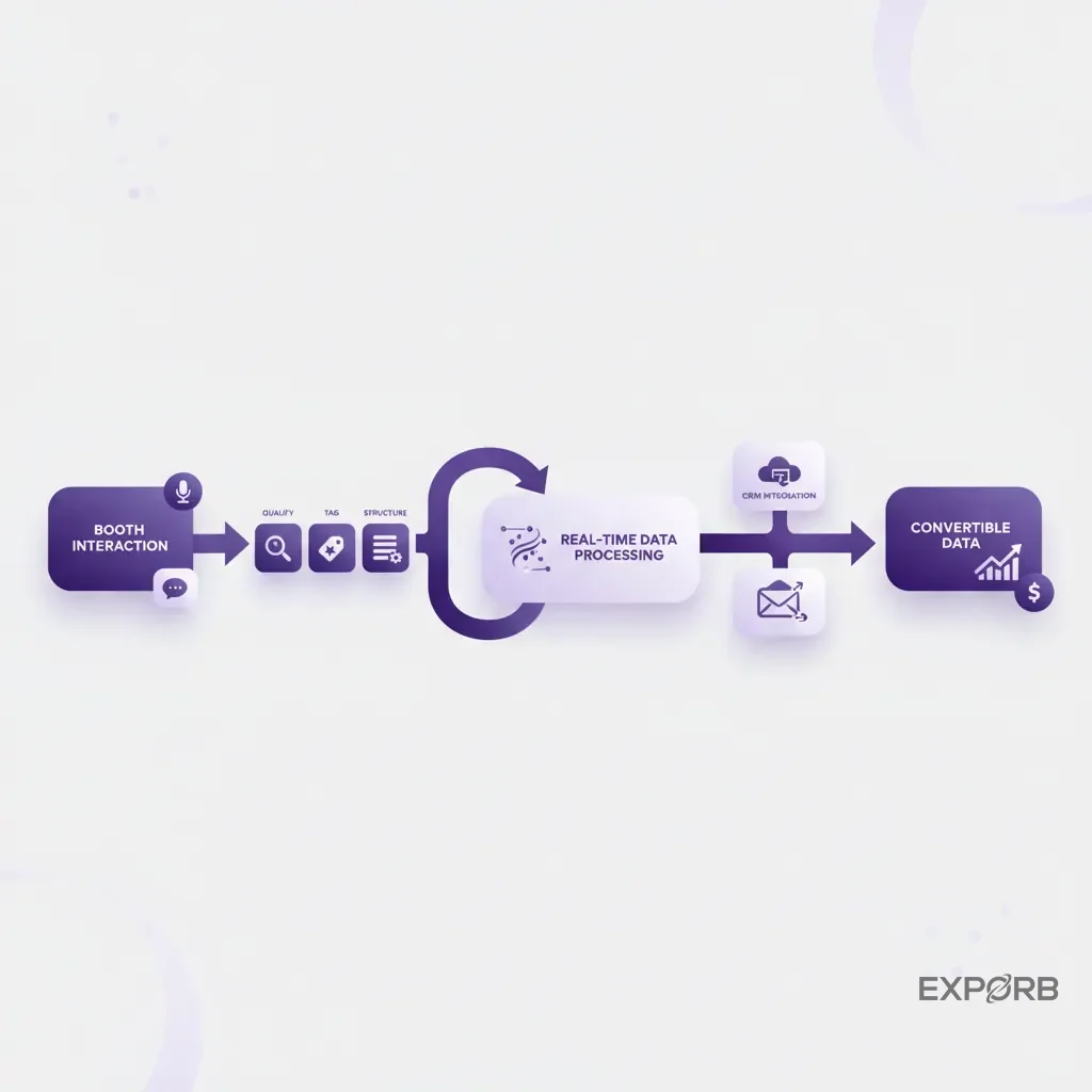 Flowchart illustrating the process of qualifying, tagging, and structuring lead data in real-time at the booth.