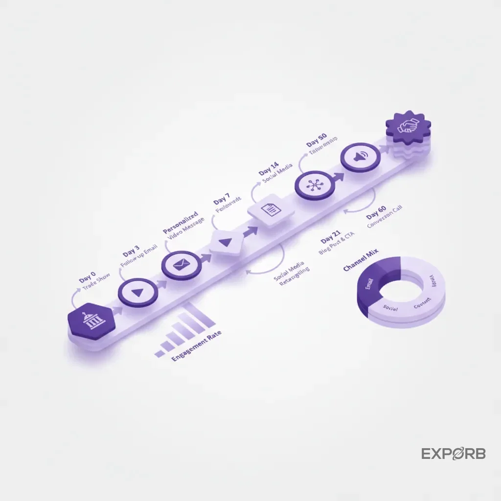 A visual timeline of a 7-touch, multi-channel nurture campaign over a 60-day period.