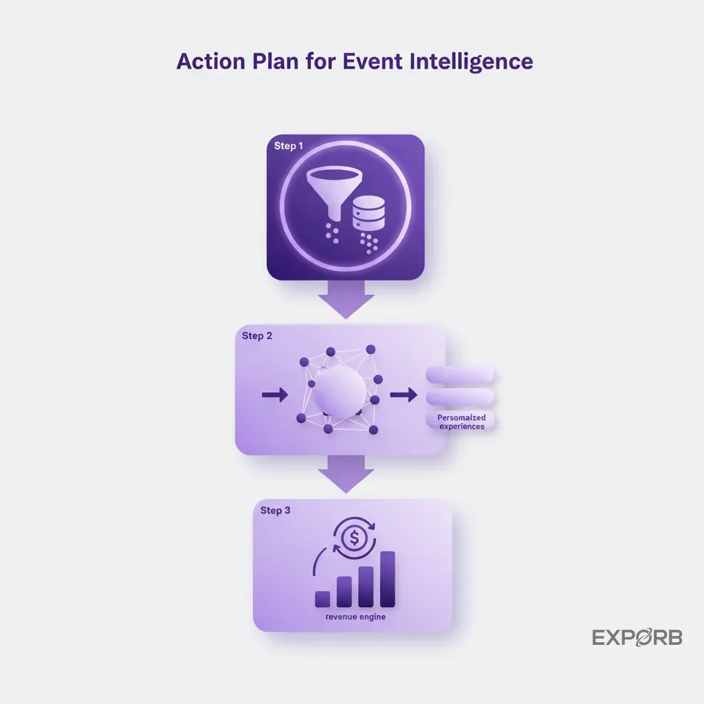 A three-step infographic showing the action plan for getting started with event intelligence.