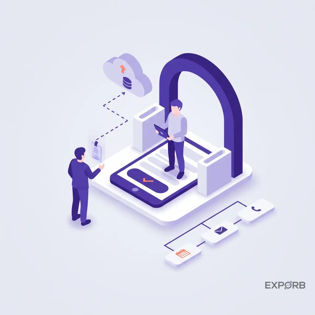 Um expositor de feira usando um aplicativo móvel de captura de leads em um tablet