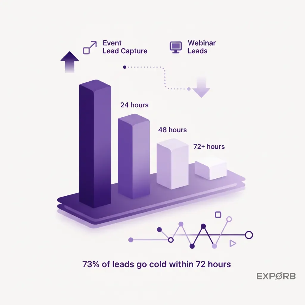 Bar chart comparing lead conversion rates based on follow-up speed: within 1 hour, 24 hours, 48 hours, and 72+ hours.