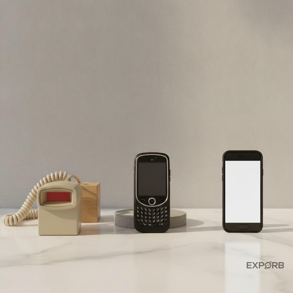 The evolution of lead capture hardware: 1990s barcode scanner, 2000s PDA, modern smartphone