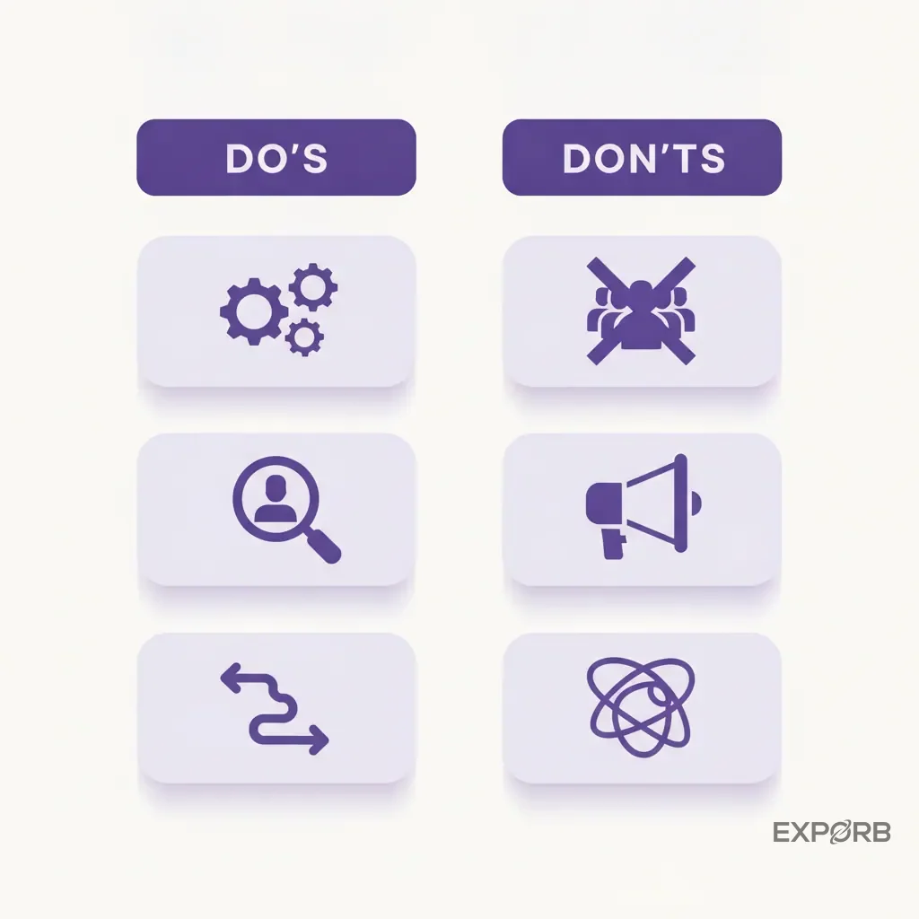 A simple do's and don'ts checklist infographic highlighting common personalization mistakes to avoid at events.