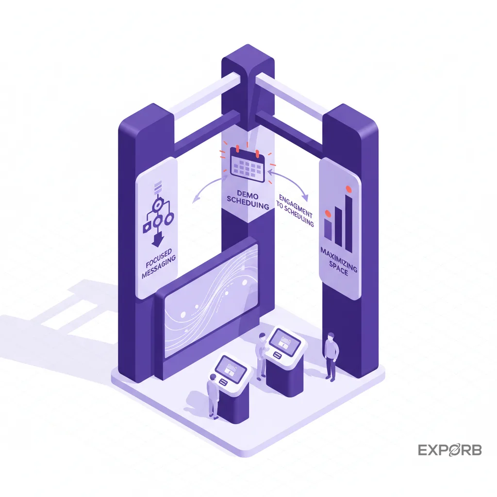 Compact and visually striking 10x10 trade show booth with vertical elements