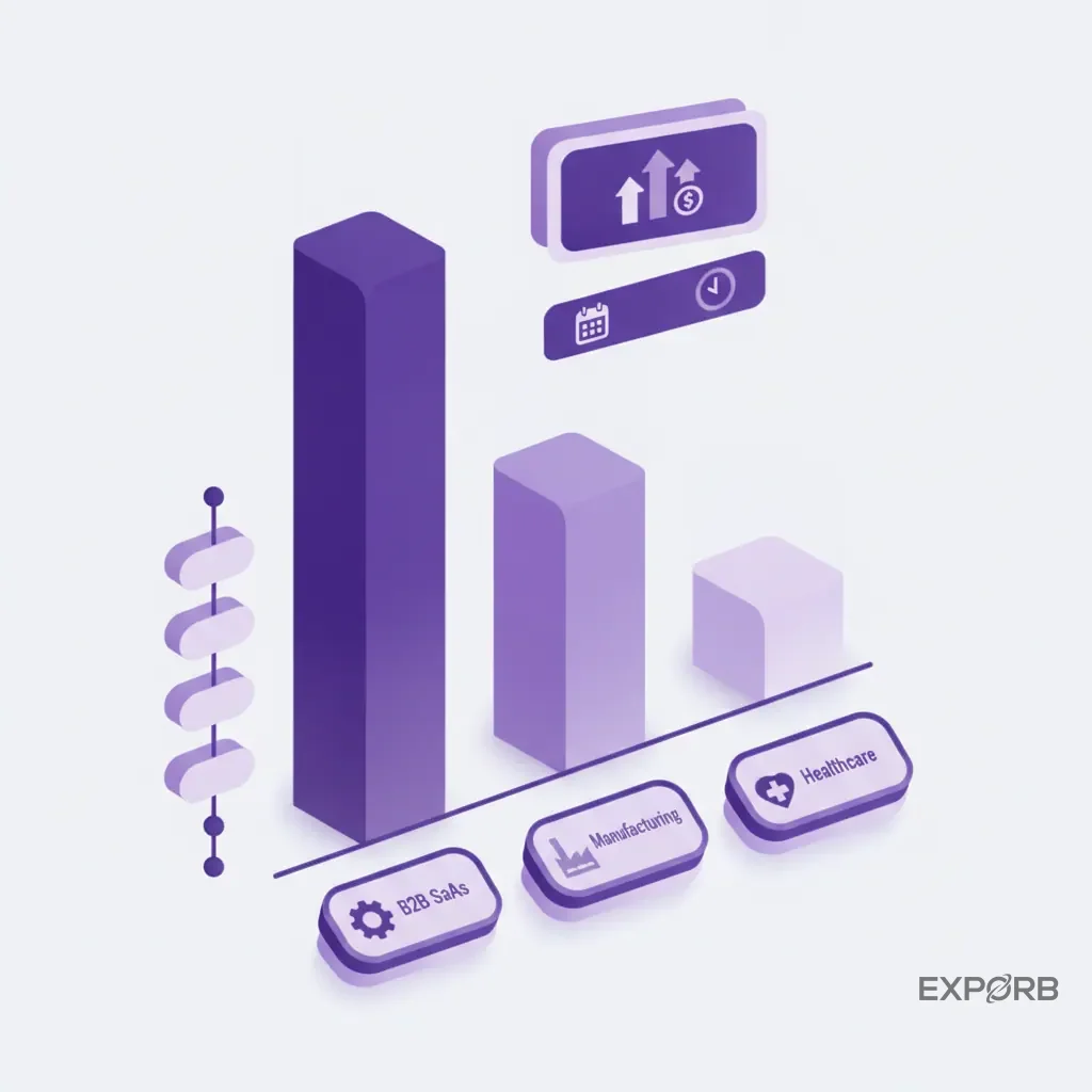 Bar chart comparing the average cost per lead across different industries like B2B SaaS, Manufacturing, and Healthcare for the year 2026.