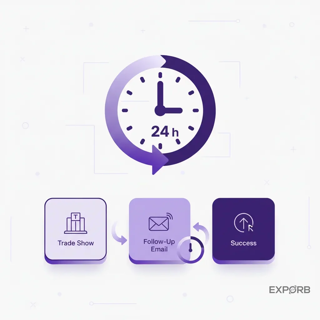 Infográfico com um grande ícone de relógio mostrando uma contagem regressiva de 24 horas, destacando a urgência do follow-up.