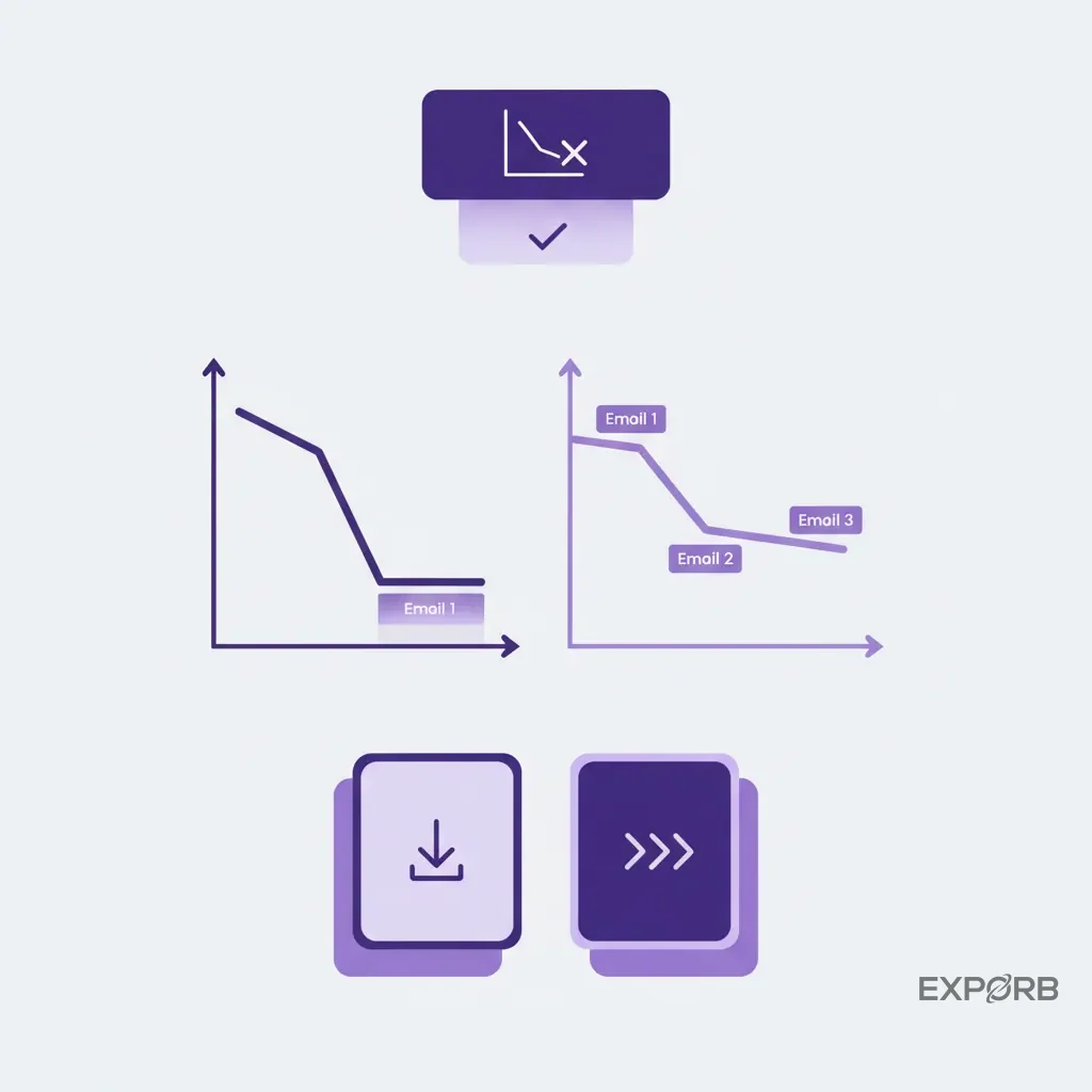Gráfico mostrando uma queda acentuada no engajamento após um único e-mail, versus engajamento sustentado com uma sequência multi-touch.