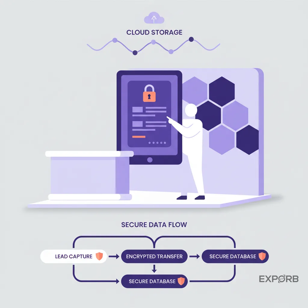 Digital privacy policy displayed on a tablet at a trade show booth