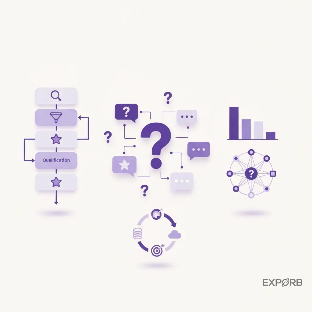 A composition of various question mark icons and speech bubbles.