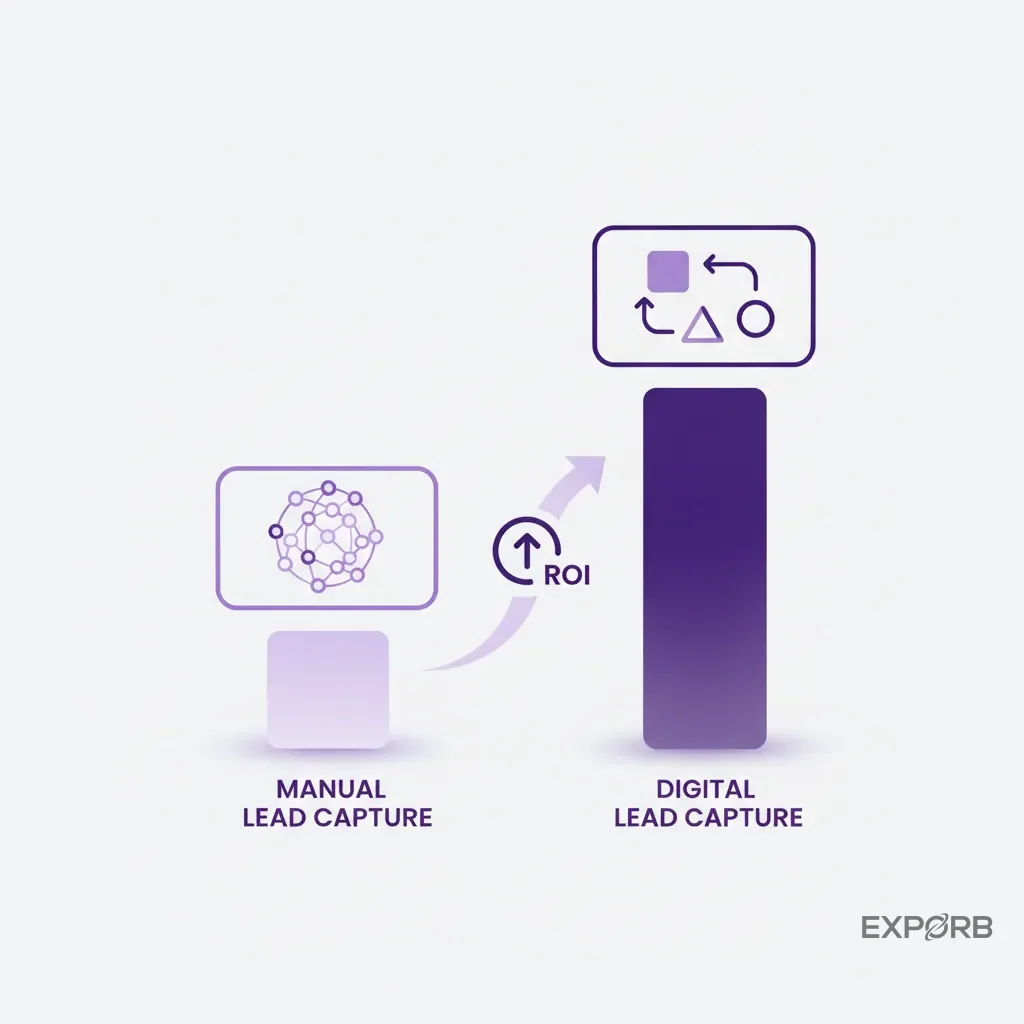 Balkendiagramm-Infografik, die den dramatischen Unterschied im ROI zwischen Teams mit digitaler Lead-Erfassung und solchen mit manuellen Methoden zeigt.