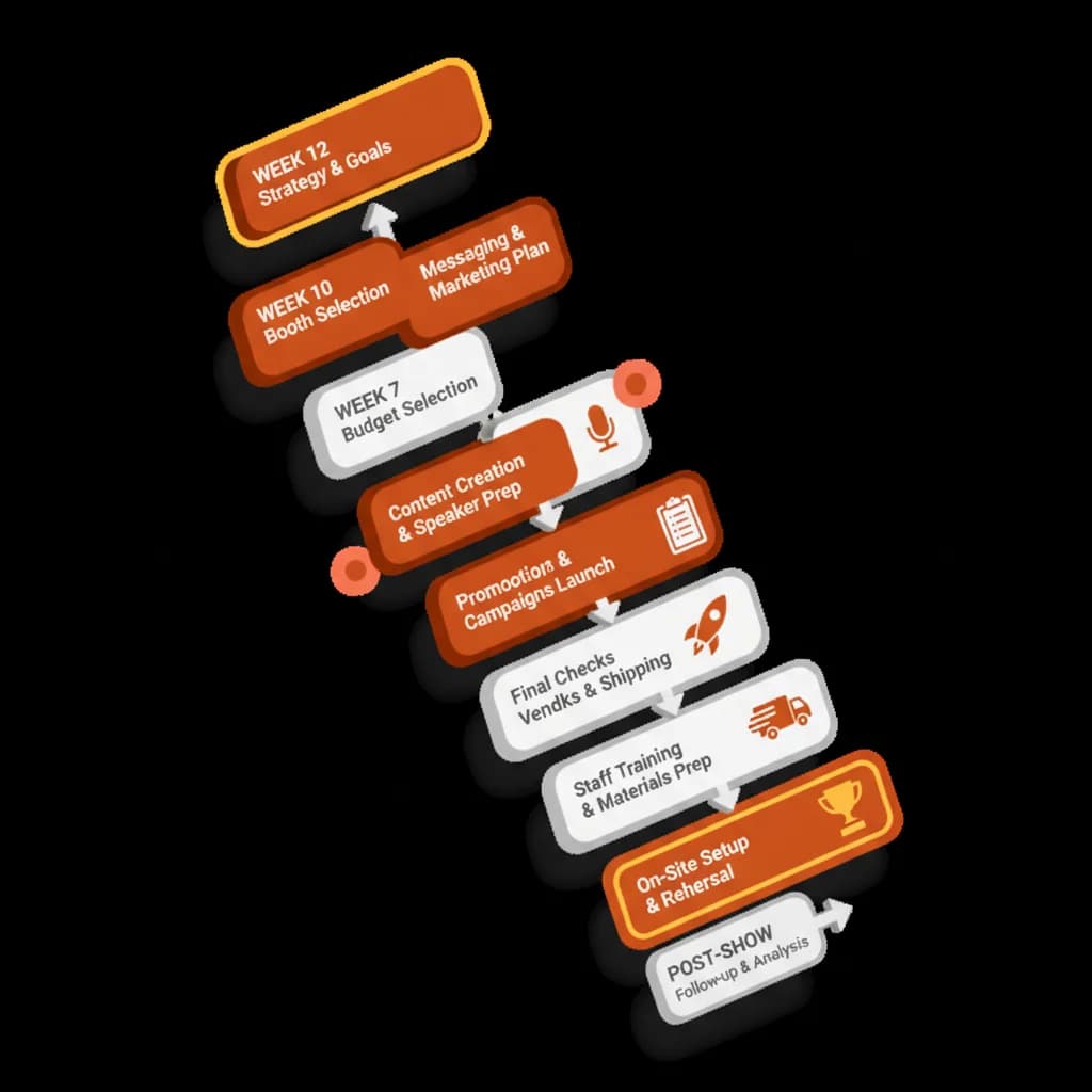 12-week trade show planning countdown timeline with key milestones