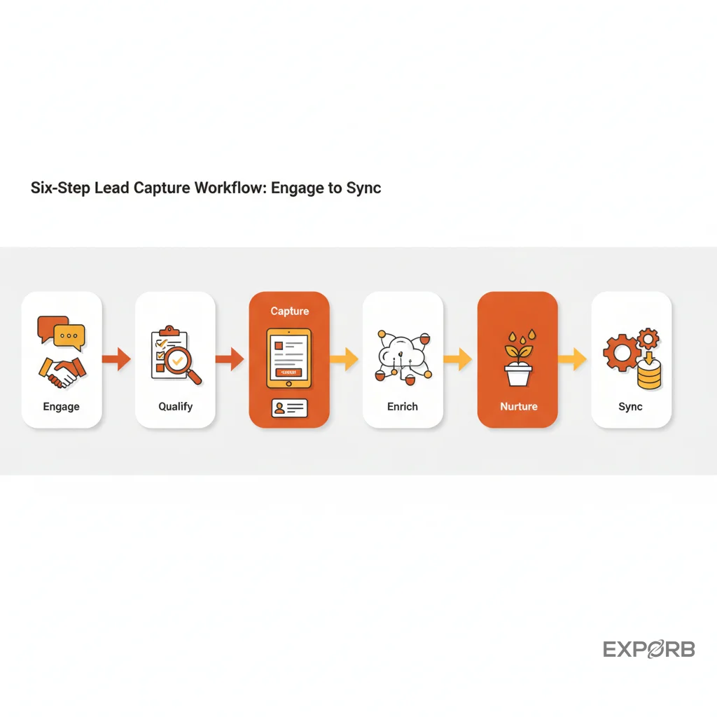 Six-step lead capture workflow from engage to sync