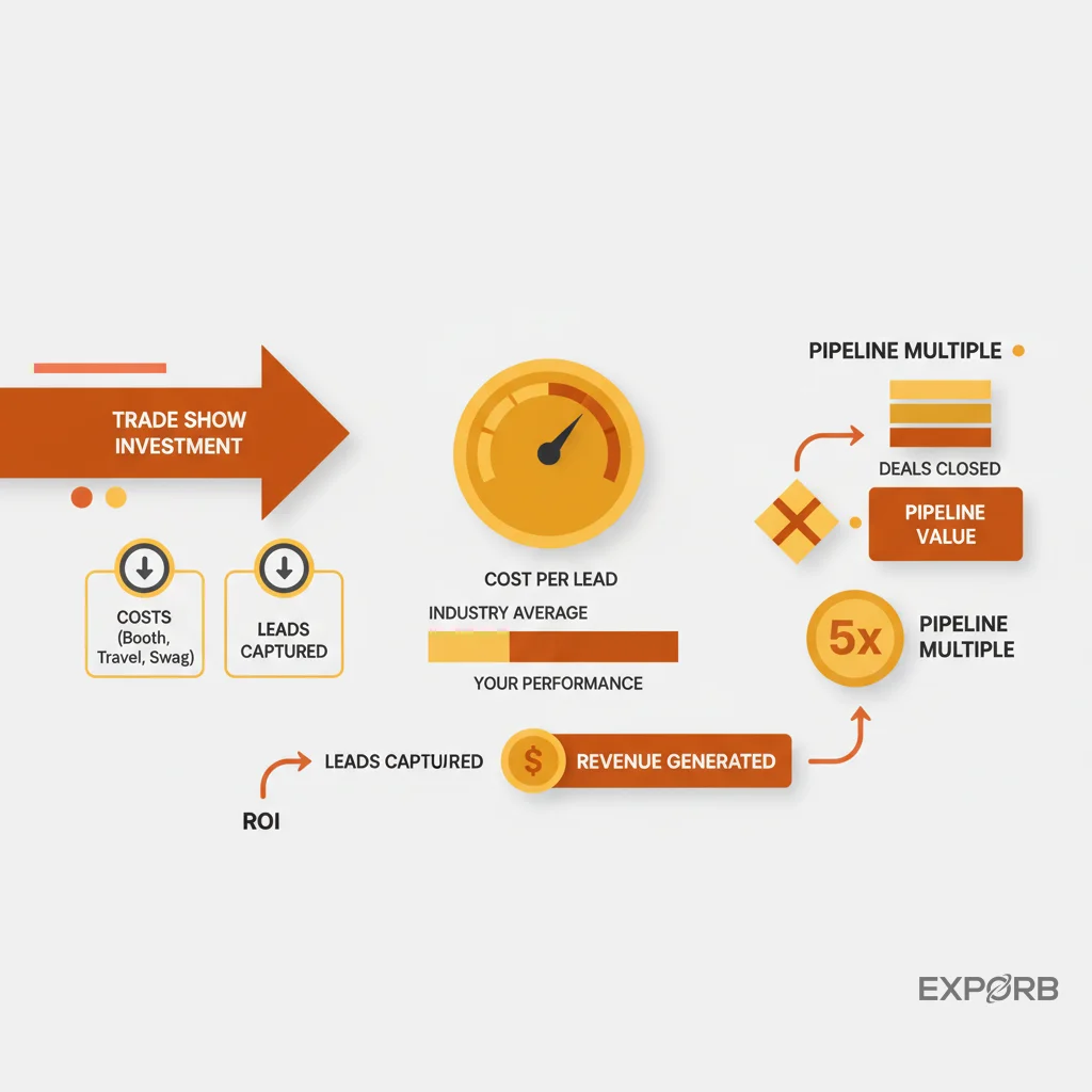 Trade show ROI metrics dashboard with cost per lead and pipeline multiple